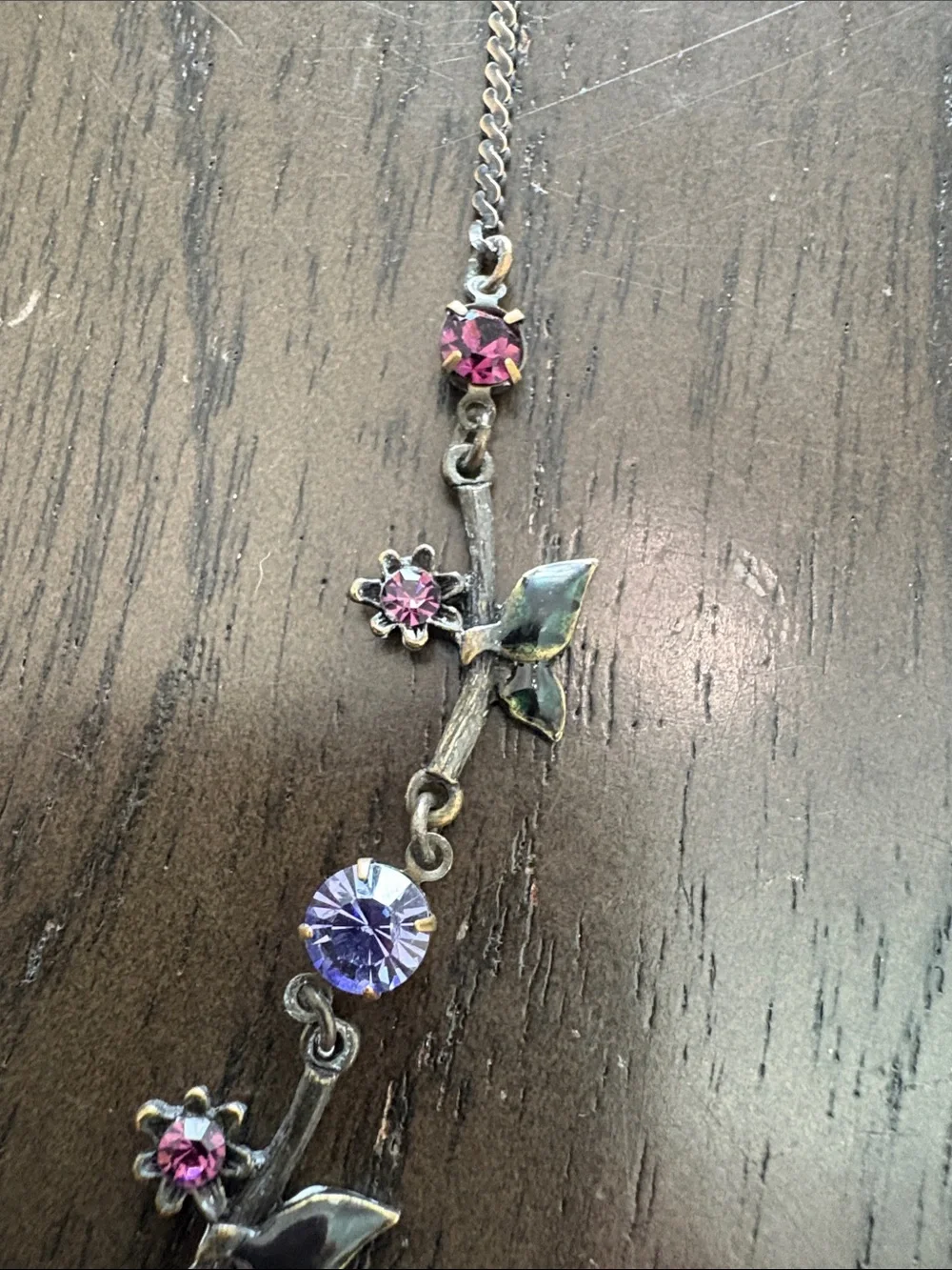 Avon Silver-Tone Floral Necklace with Purple and Pink Crystals - Picture 5 of 8
